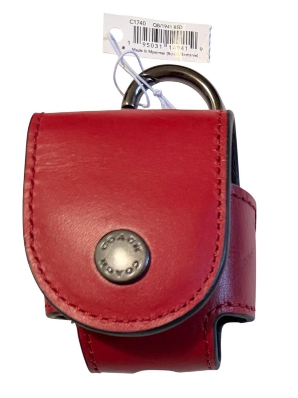 NWT COACH AirPod Earbud Case Bag Charm C1740 New w/ Tags 1941 Red Leather